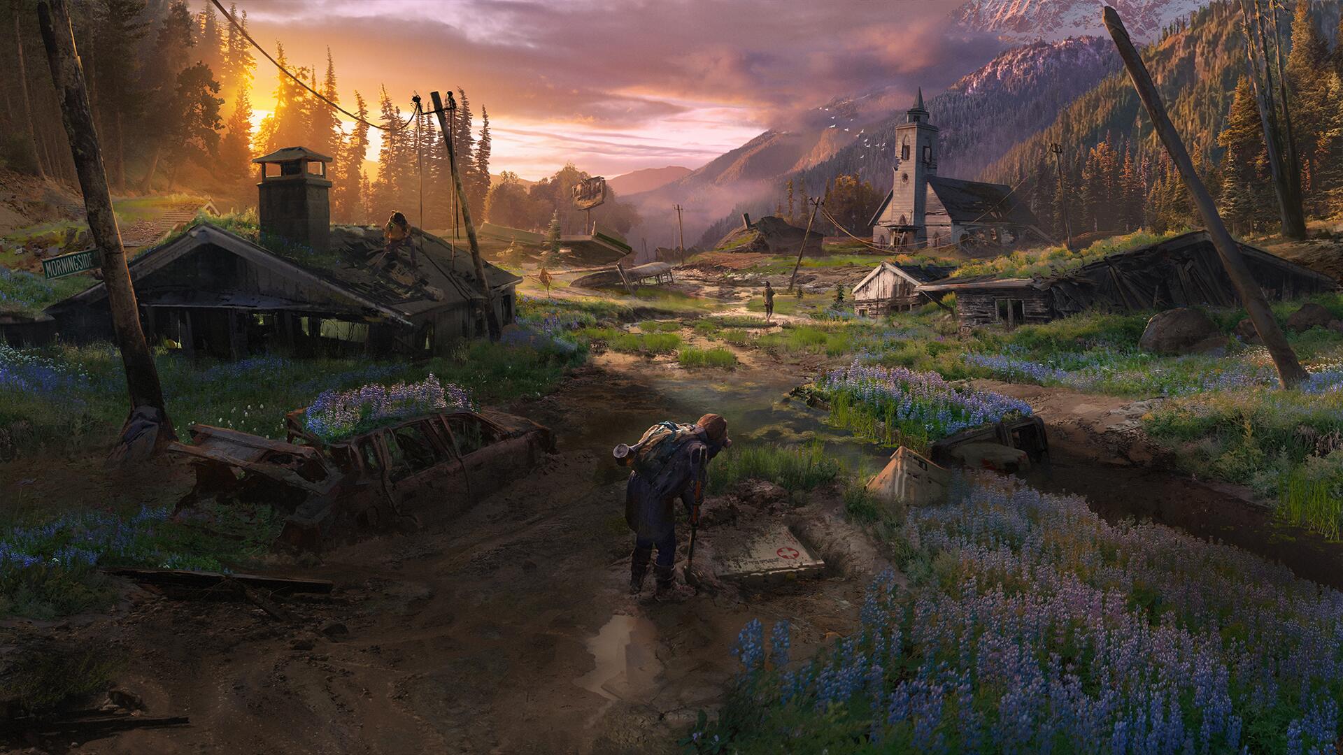 Environment key art, ruined mountain town